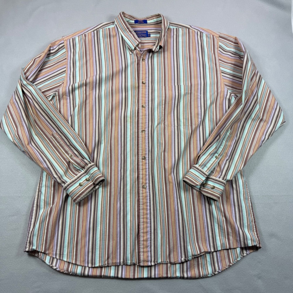 Pendleton Mens XXL Long Button Down Shirt Multi Color Striped Cotton Long Sleeve